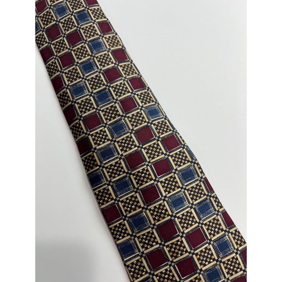 Evan-Picone Necktie Mens OS Burgundy Blue Geometric Silk Blend Professional A25 - Picture 4 of 8